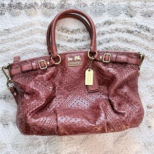 COACH Madison Sophia Criss Cross Brown Leather Purse 19837 Deep Purple Lining